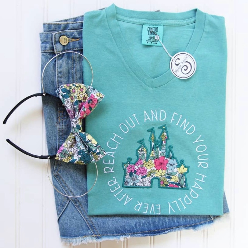 Disney Cinderella Castle Inspired Happily Ever After Fireworks Floral Shirt